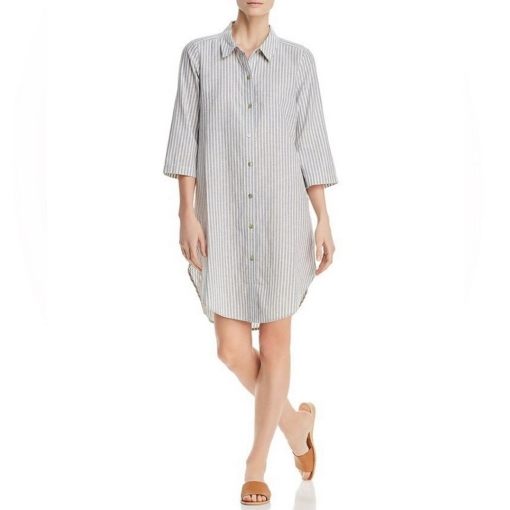 Eileen Fisher Chambray Hemp Cotton Stripe Shirt Dress - Picture 15 of 15